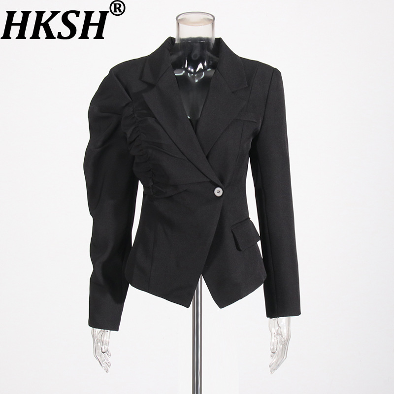 Street Fashion High End - HKSH Women Asymmetrical Blazer Elegant Pleated