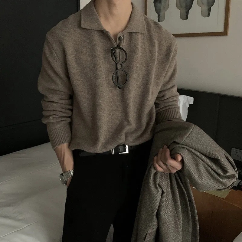 Italy Fashion Street - New Men Polo Collar Turn Down