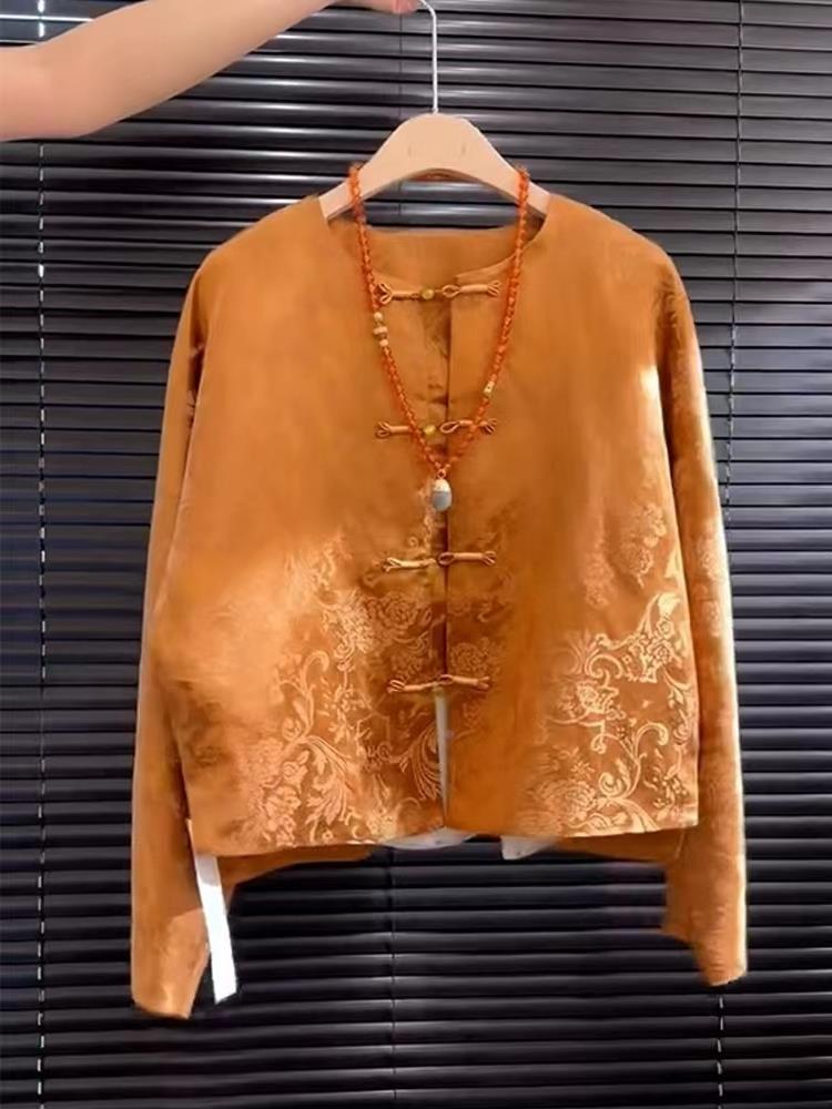 Street Fashion High End - New High-End Satin Orange Floral Embroidery