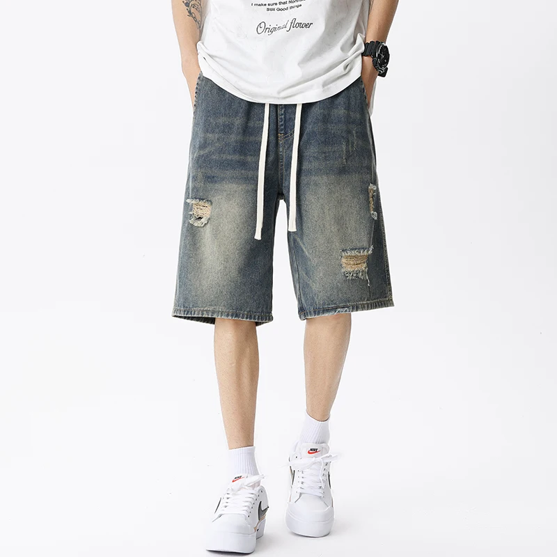 Summer Thin Denim Shorts Men's - Street Fashion Jeans ulasan dan harga