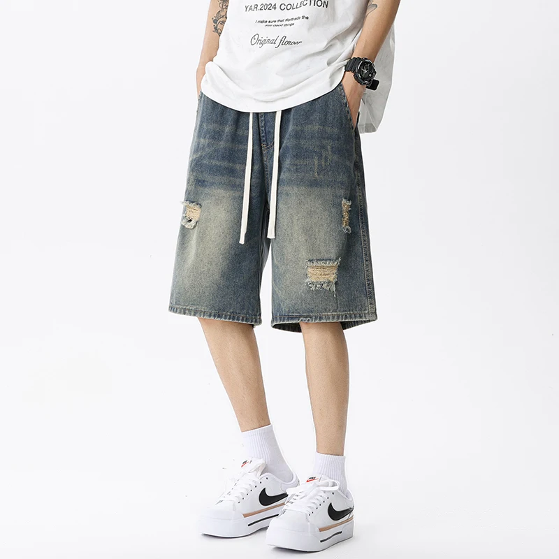 Summer Thin Denim Shorts Men's - Street Fashion Jeans ulasan dan harga