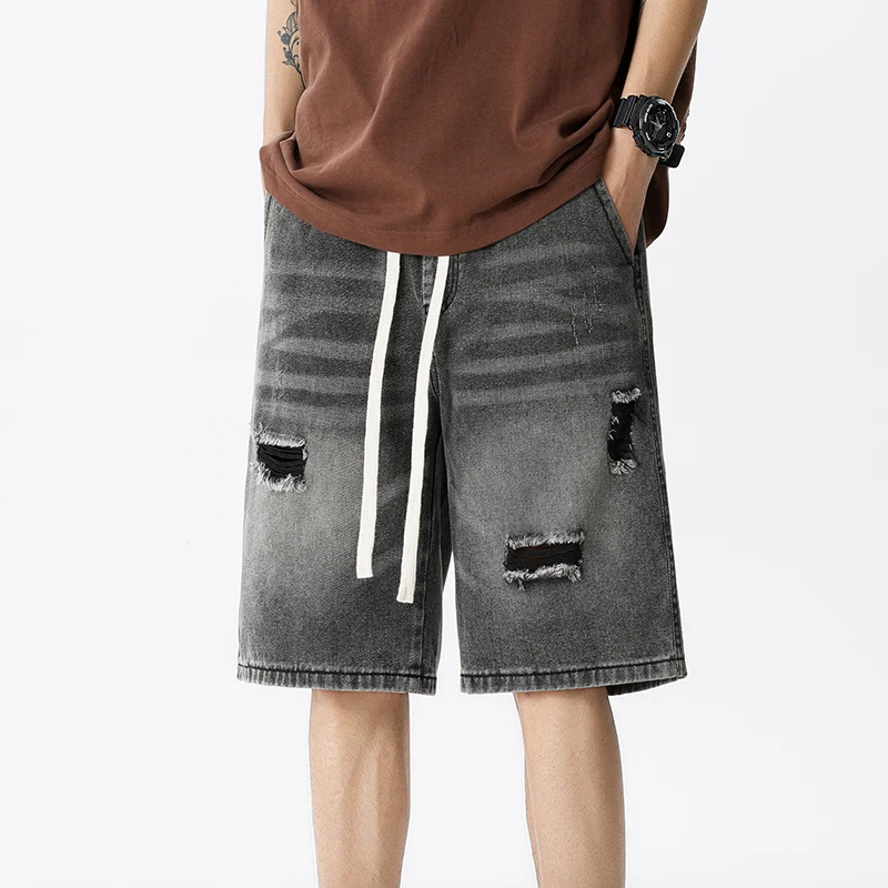 Summer Thin Denim Shorts Men's - Street Fashion Jeans ulasan dan harga