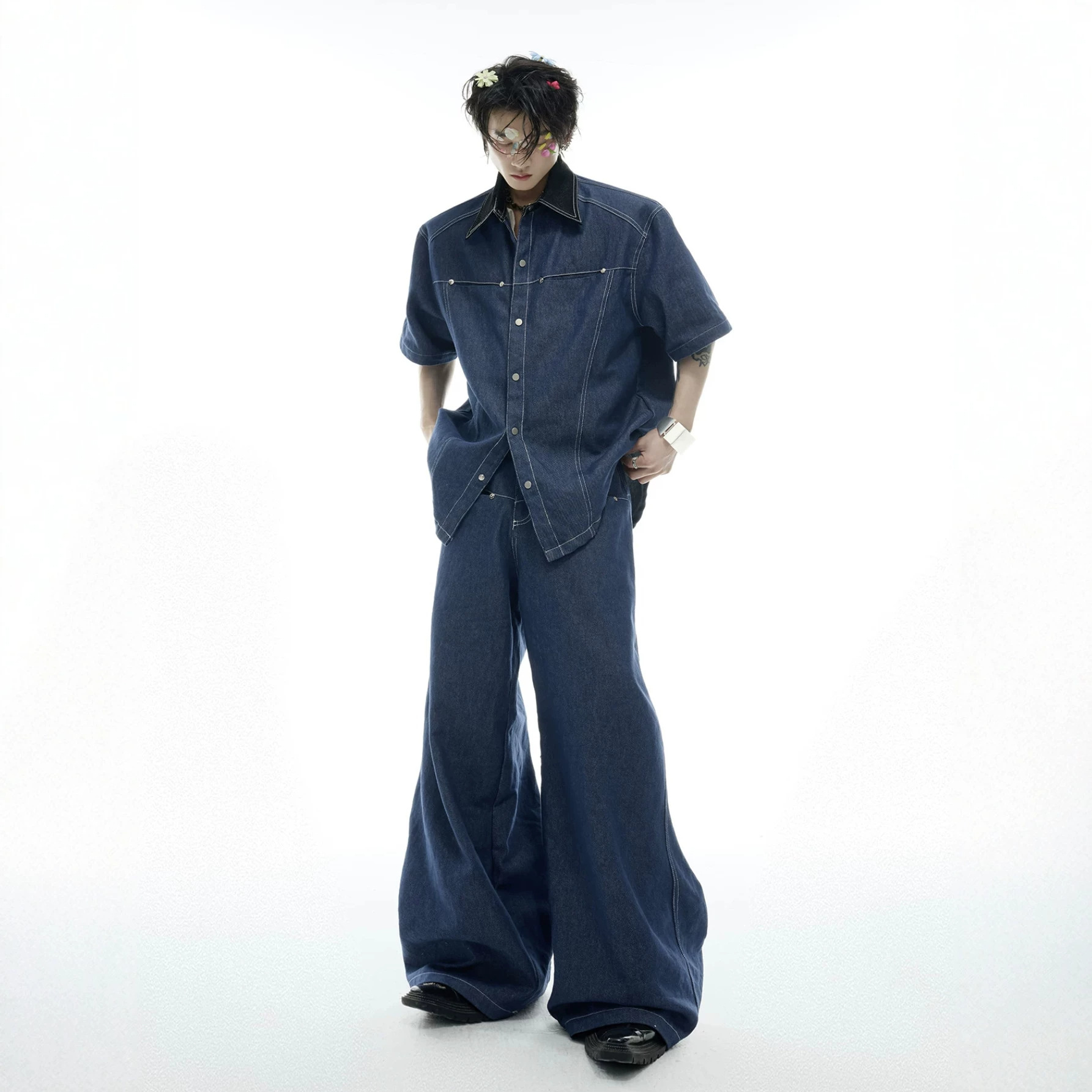 Summer Men's Denim Matching Se - Street Fashion Jeans ulasan dan harga
