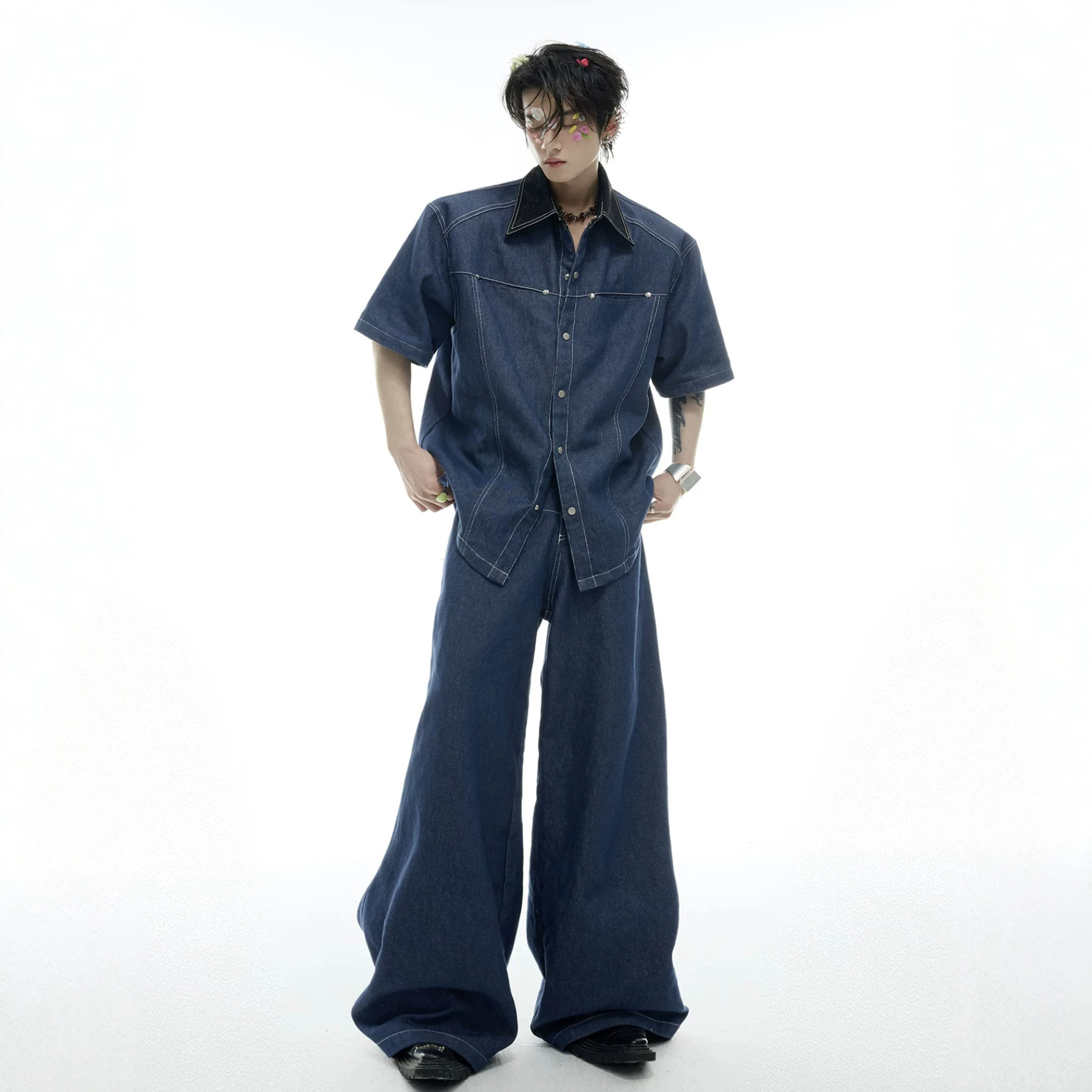 Summer Men's Denim Matching Se - Street Fashion Jeans ulasan dan harga