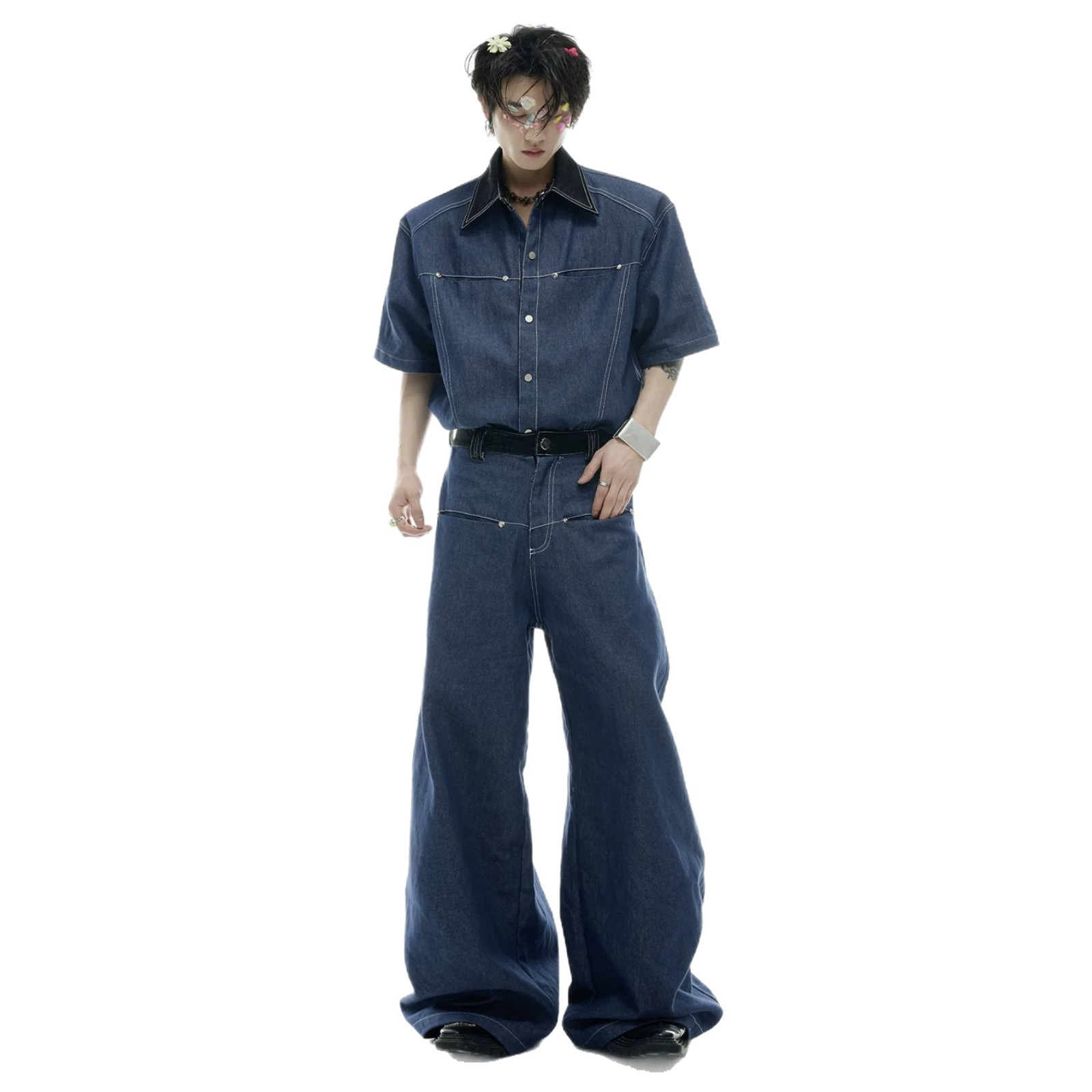 Summer Men's Denim Matching Se - Street Fashion Jeans ulasan dan harga