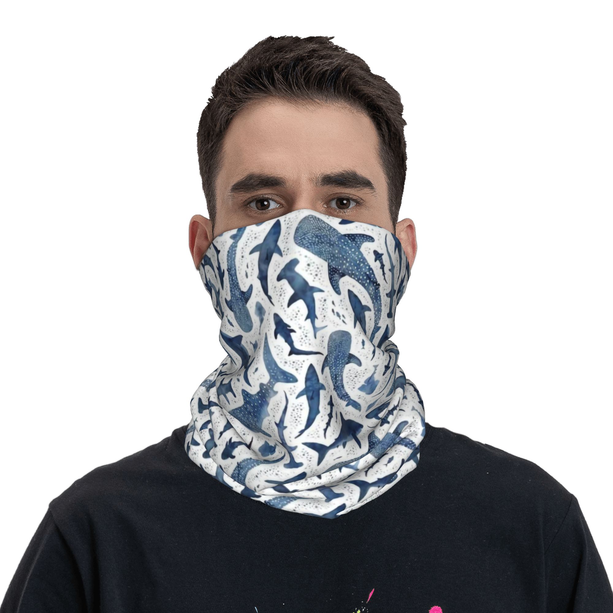 Custom Blue Watercolour Shark  - Balaclava Face Mask ulasan dan harga