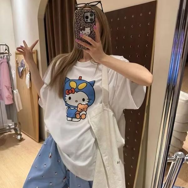 Short Sleeved Hello Kitty Prin - Street Fashion Tshirt ulasan dan harga
