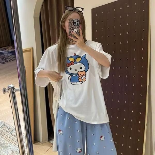Short Sleeved Hello Kitty Prin - Street Fashion Tshirt ulasan dan harga