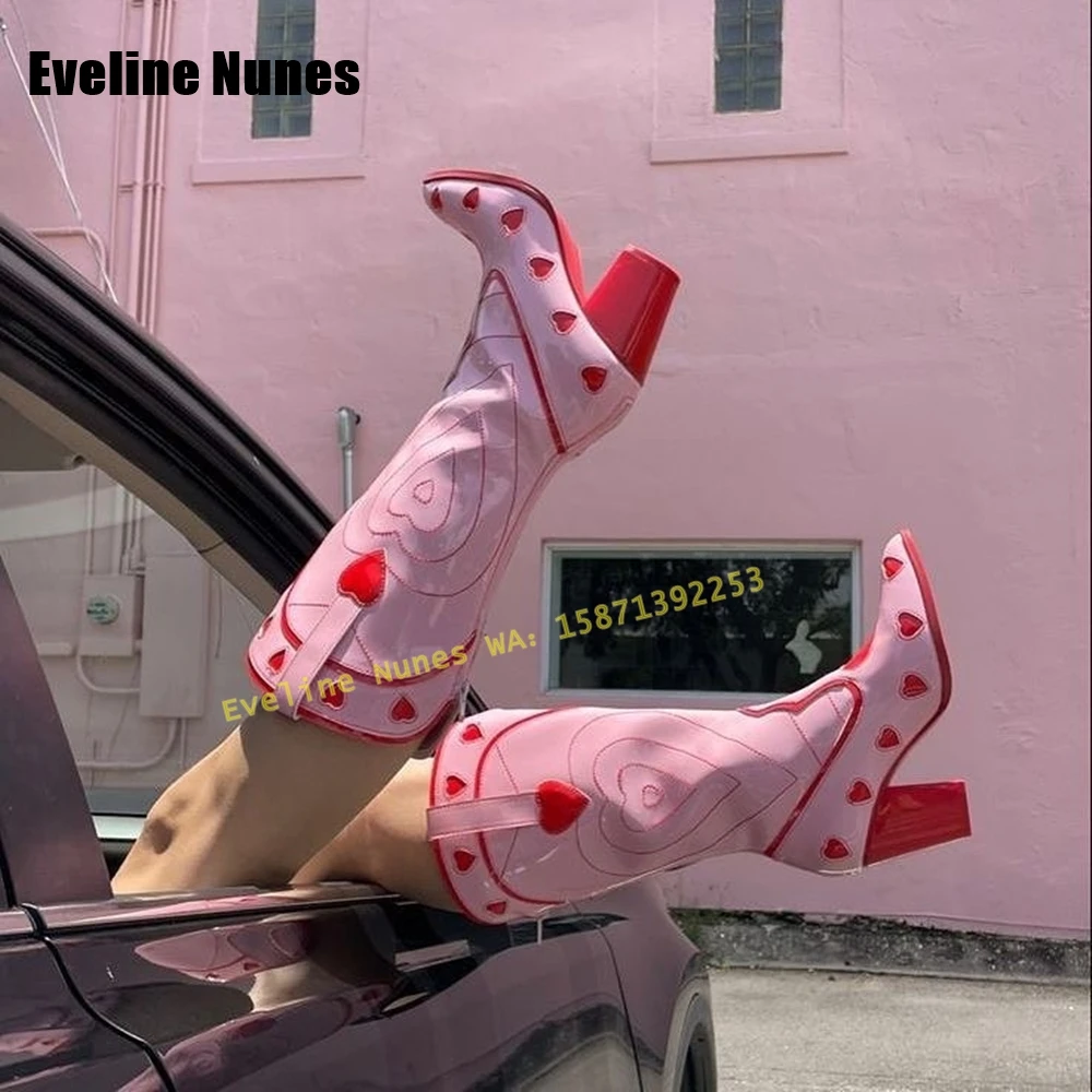 Pink Heart Space Cowgirl Boots - Street Fashion Female ulasan dan harga
