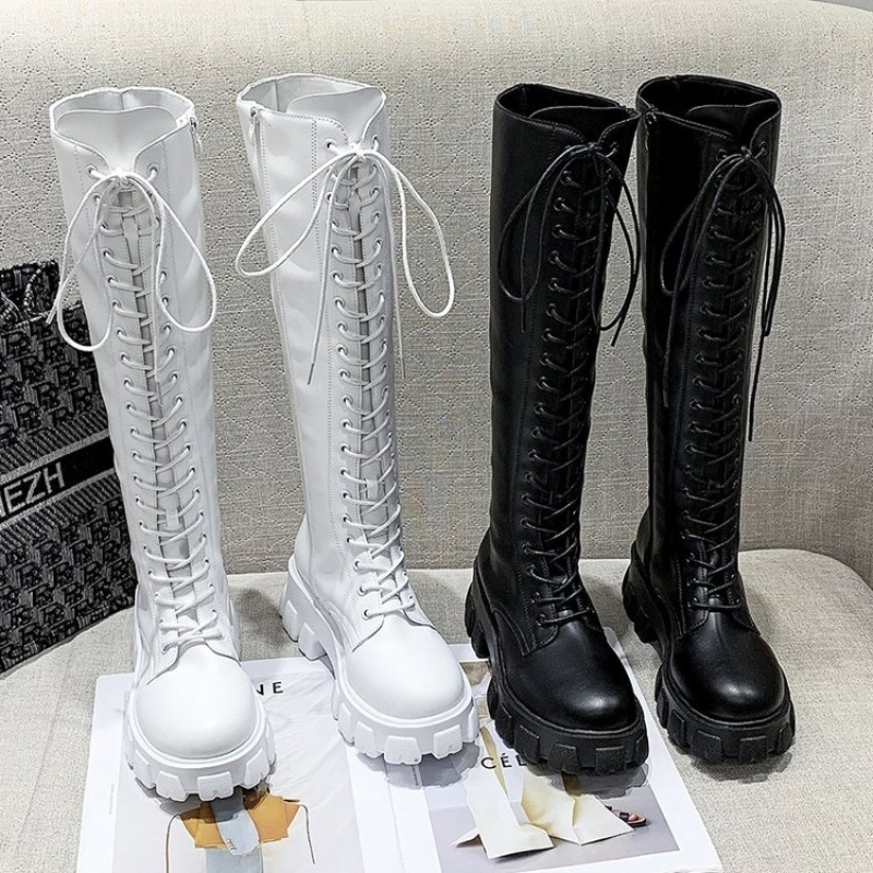 Women Knee High Boots Lace Up  - Street Fashion Female ulasan dan harga