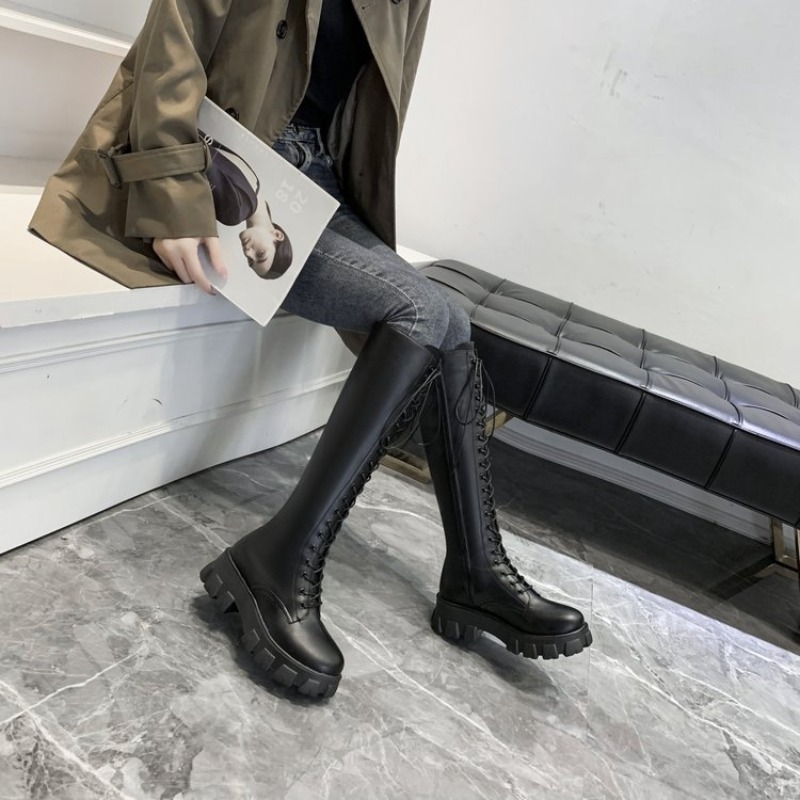 Women Knee High Boots Lace Up  - Street Fashion Female ulasan dan harga