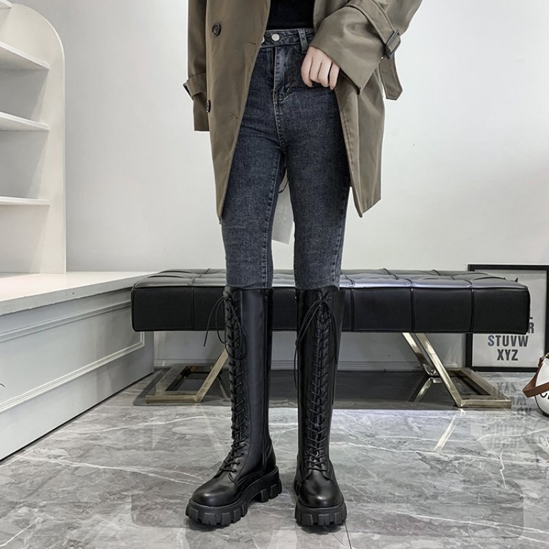 Women Knee High Boots Lace Up  - Street Fashion Female ulasan dan harga