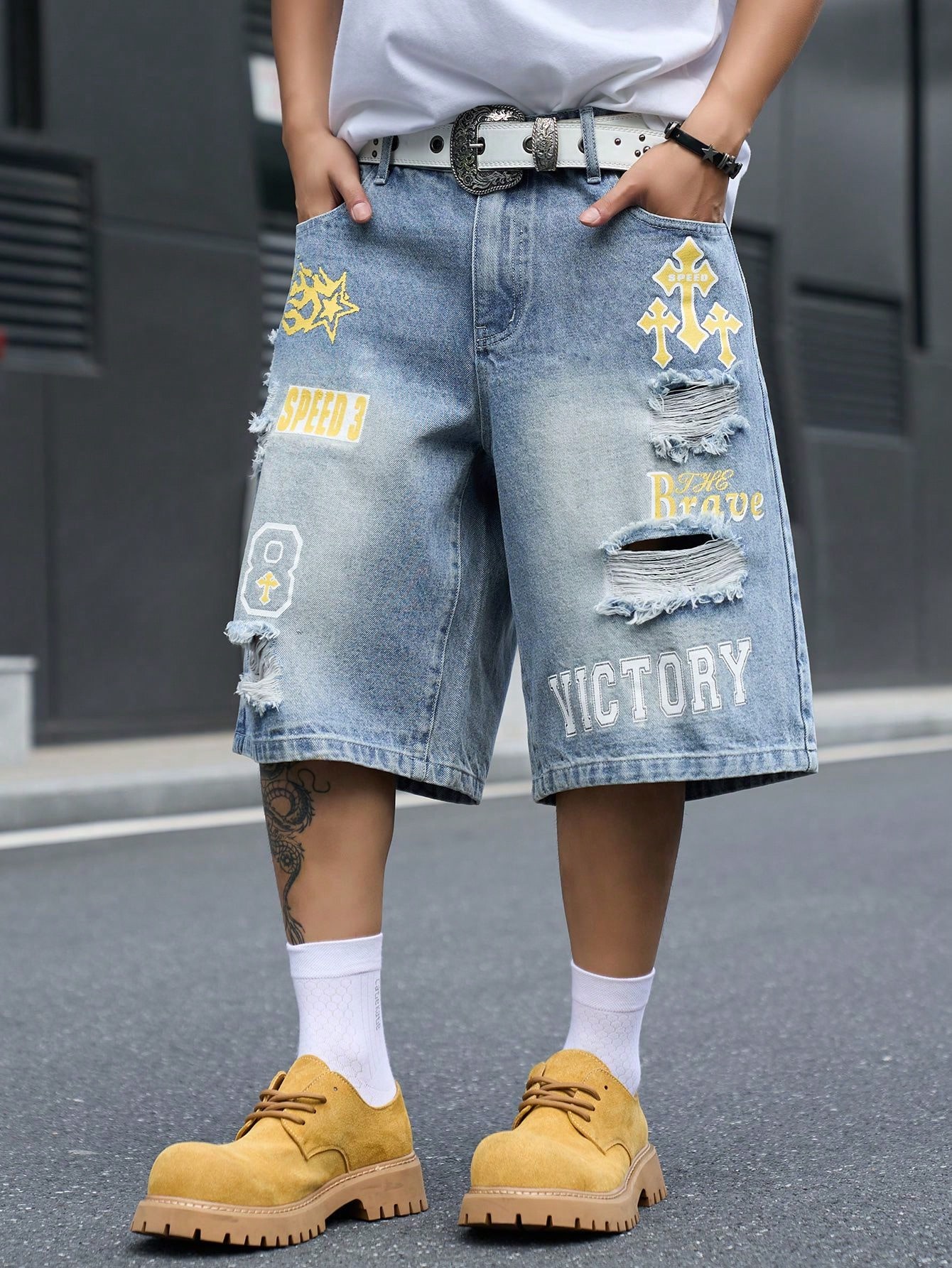 Men's Loose Fit Denim Bermuda  - Street Fashion Jeans ulasan dan harga