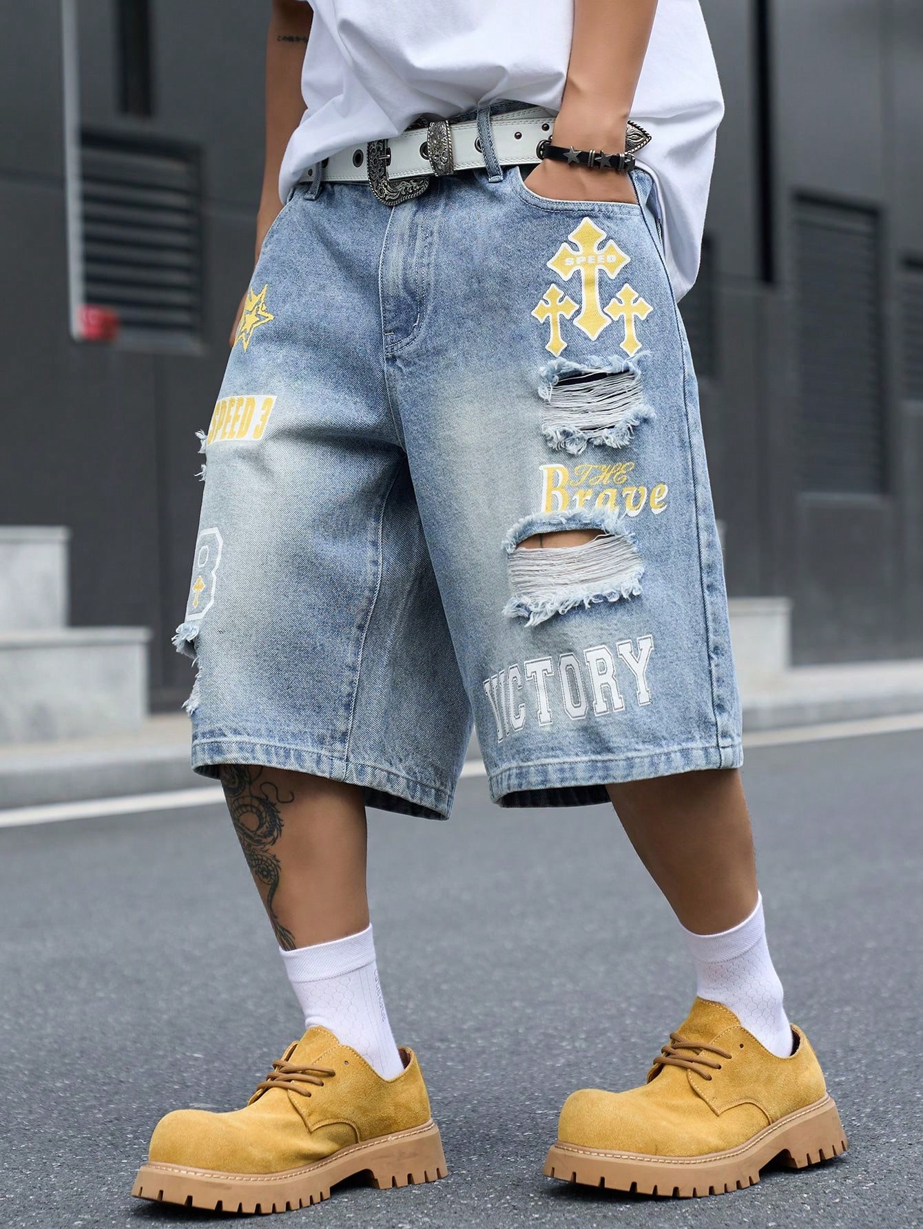 Men's Loose Fit Denim Bermuda  - Street Fashion Jeans ulasan dan harga
